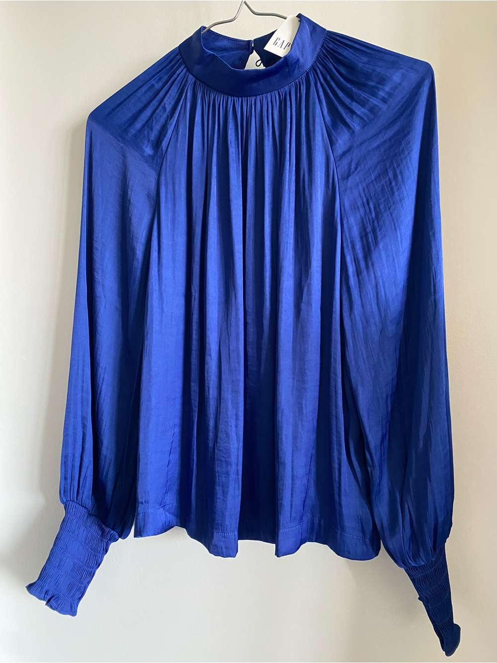 GAP Women's Cobalt Blue Pleated Long-Sleeve Blouse